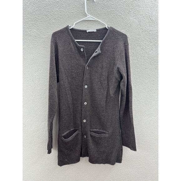 Joan Vass Womens Cardigan Size 1 Brown Button Up Long Sleeve Pockets - Picture 1 of 11